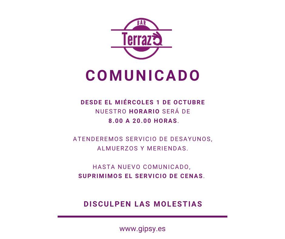 Bar Terraza tiene nuevo horario